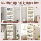 4 Tier Plastic Storage Bins with Lids,Stackable Storage Containers with Wheels, Folding Storage Boxes, Collapsible Storage Bins