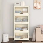 4 Tier Plastic Storage Bins with Lids,Stackable Storage Containers with Wheels, Folding Storage Boxes, Collapsible Storage Bins