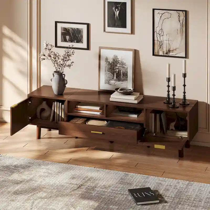 Wood TV Stand for 75  TVs, Modern TV Cabinet for Living Room