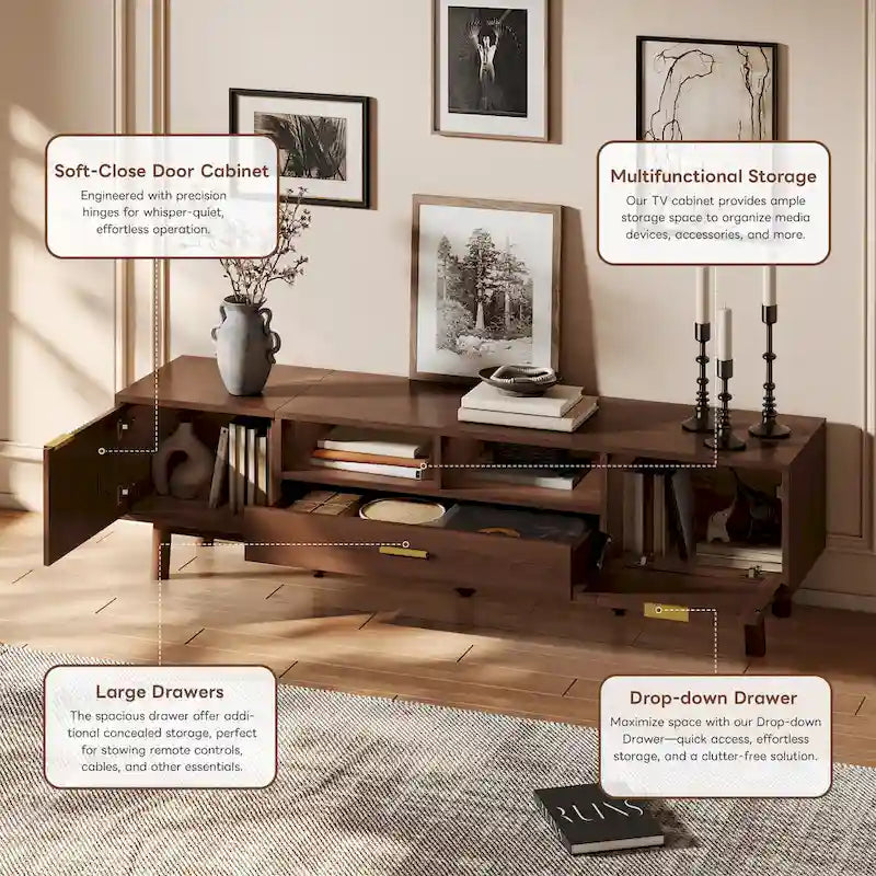 Wood TV Stand for 75  TVs, Modern TV Cabinet for Living Room