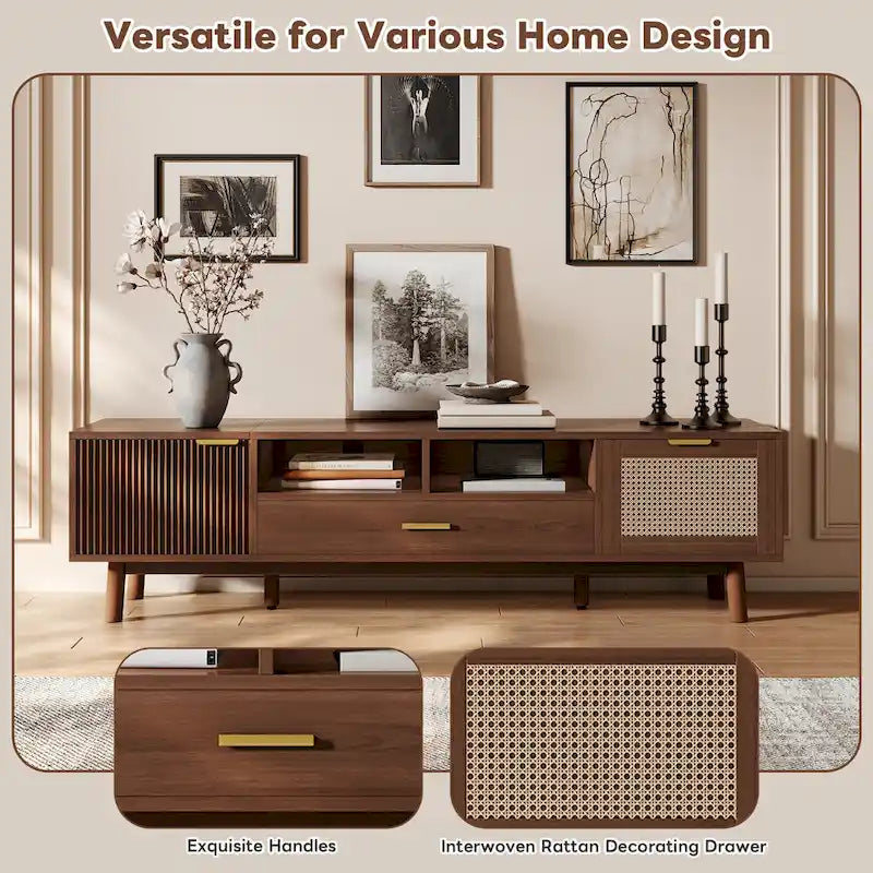 Wood TV Stand for 75  TVs, Modern TV Cabinet for Living Room