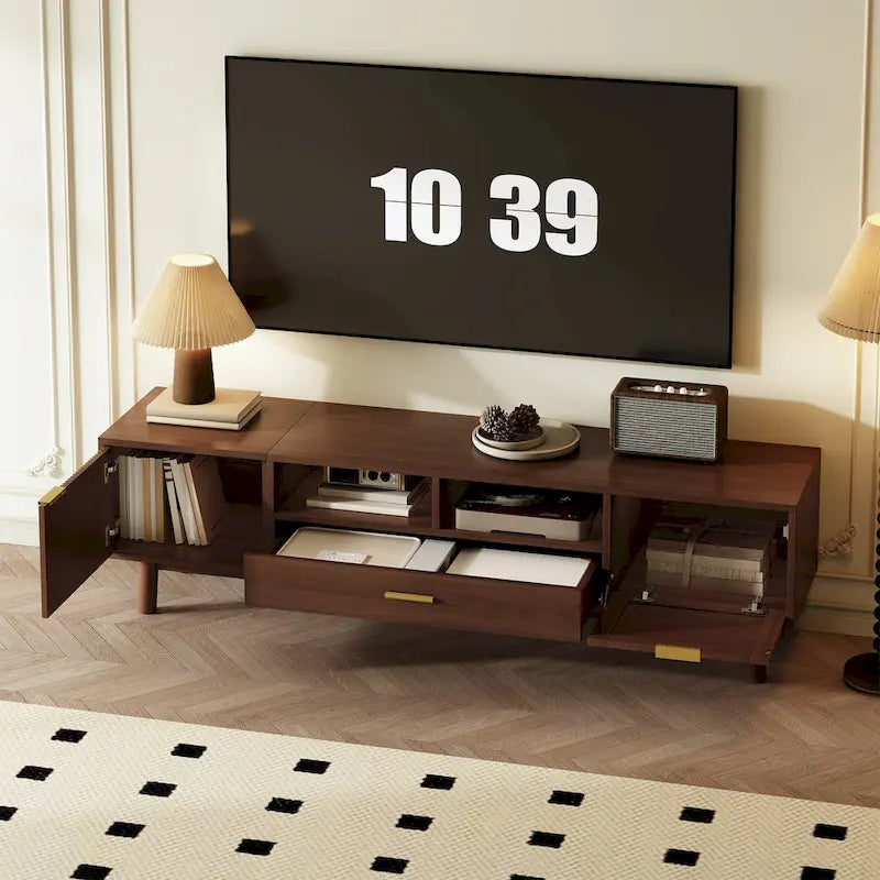 Wood TV Stand for 75  TVs, Modern TV Cabinet for Living Room