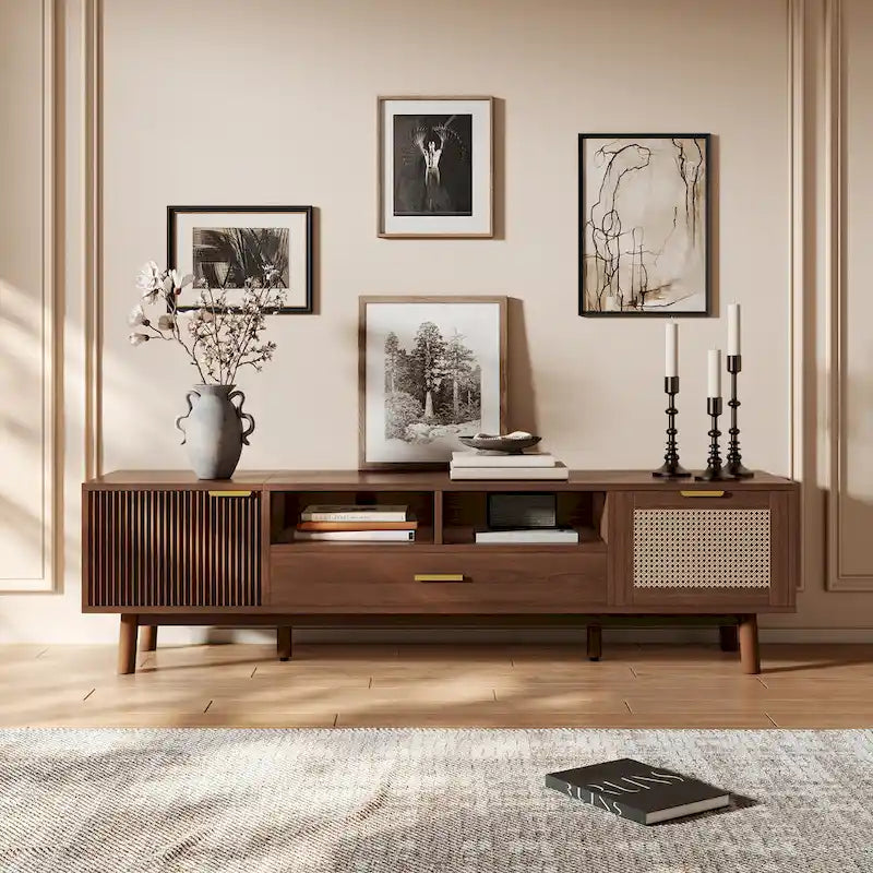 Wood TV Stand for 75  TVs, Modern TV Cabinet for Living Room