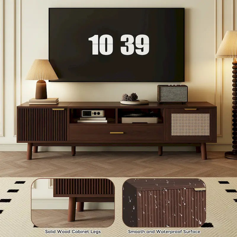 Wood TV Stand for 75  TVs, Modern TV Cabinet for Living Room