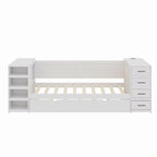 Wooden Twin Size Daybed with Trundle, Side Shelf and Drawers, Storage Bed with Desk and Charging Station for Bedroom, Guest Room