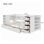 Wooden Twin Size Daybed with Trundle, Side Shelf and Drawers, Storage Bed with Desk and Charging Station for Bedroom, Guest Room