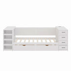 Wooden Twin Size Daybed with Trundle, Side Shelf and Drawers, Storage Bed with Desk and Charging Station for Bedroom, Guest Room