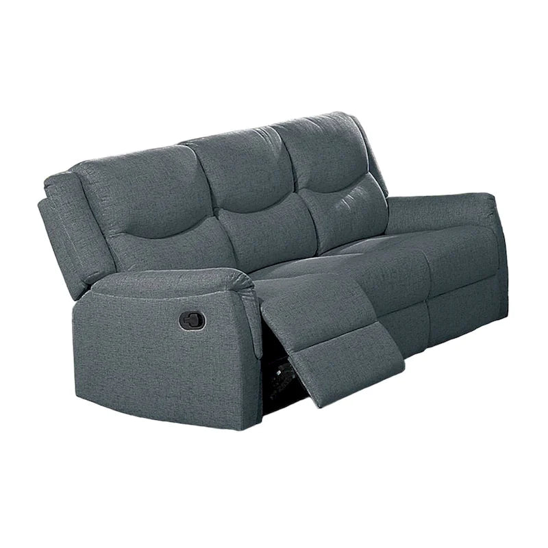 Manual Recliner Sofa, Pillow Arms, 75in Wood, Gray Faux Burlap