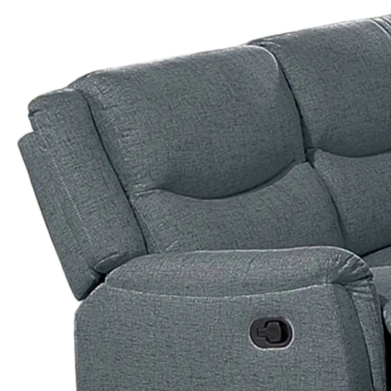 Manual Recliner Sofa, Pillow Arms, 75in Wood, Gray Faux Burlap