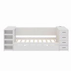 Twin Daybed with Trundle or Drawers, Side Storage Cabinet on Both Sides, Charging Station - Wood Slat Suppor Platform Bed Frame