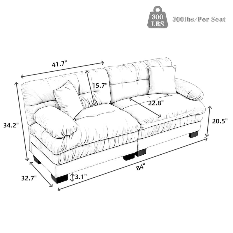 84  Upholstered 3-Seater Sofa with Memory Foam & Comfort Pillows