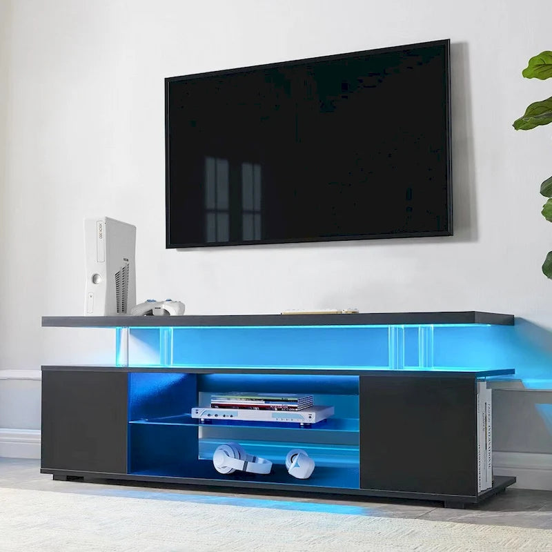 Black 51  TV Stand with LED & Open Storage for 70  TVs