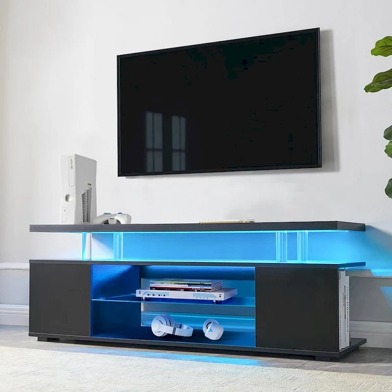 Black 51  TV Stand with LED & Open Storage for 70  TVs