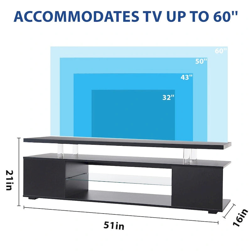 Black 51  TV Stand with LED & Open Storage for 70  TVs