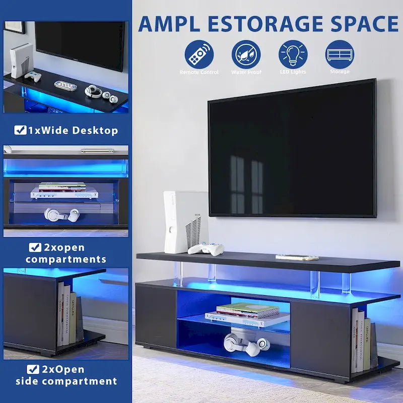 Black 51  TV Stand with LED & Open Storage for 70  TVs