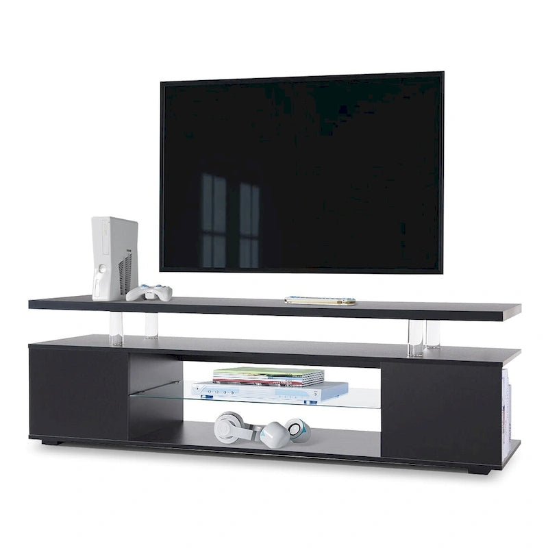 Black 51  TV Stand with LED & Open Storage for 70  TVs