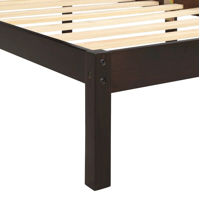 Black Pine Wood Twin Platform Bed Frame with Headboard - Wood Slat Support, No Box Spring Needed, Space-Saving Design