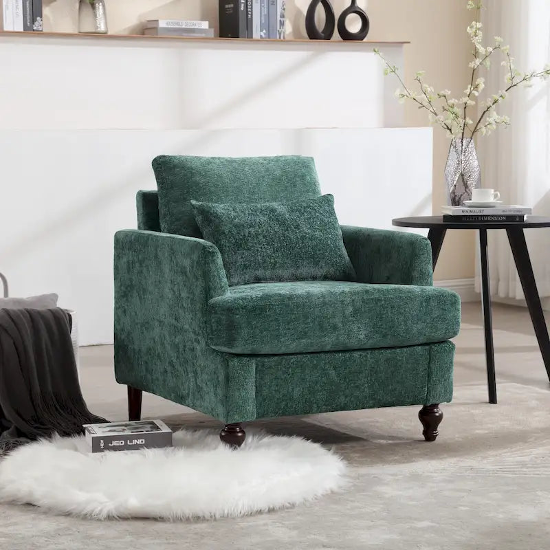 Emerald Modern 29.53  Chenille Upholstered Arm Chair with Solid Wood Frame and Pillows