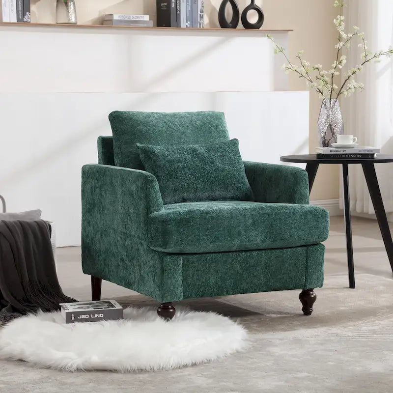 Emerald Modern 29.53  Chenille Upholstered Arm Chair with Solid Wood Frame and Pillows