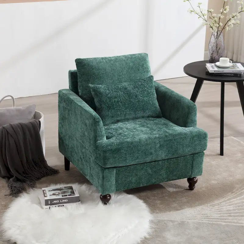 Emerald Modern 29.53  Chenille Upholstered Arm Chair with Solid Wood Frame and Pillows