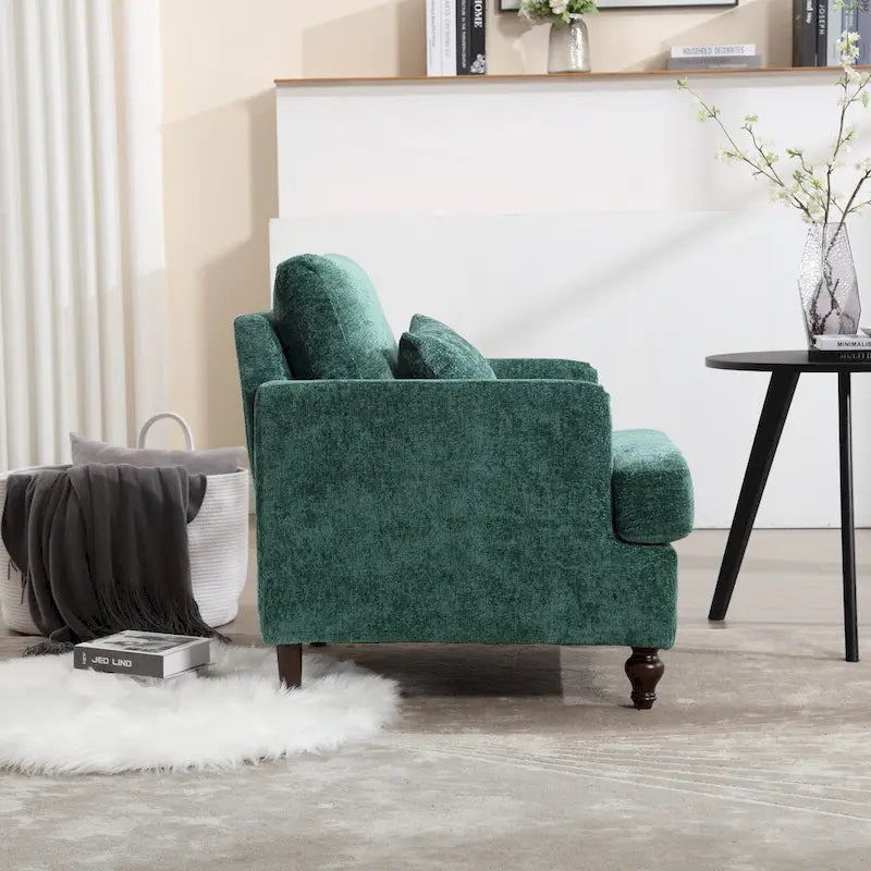 Emerald Modern 29.53  Chenille Upholstered Arm Chair with Solid Wood Frame and Pillows