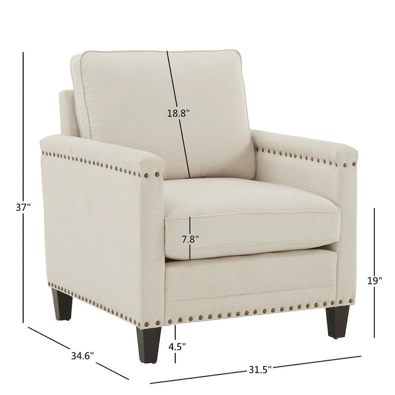 Stoddard Ivory Fabric Chair with Nailhead Trim Artisan