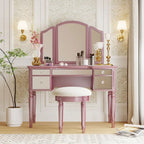 43 Makeup Vanity Set with Mirrored Drawers and Stool for Bedroom