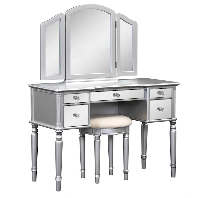 43 Makeup Vanity Set with Mirrored Drawers and Stool for Bedroom
