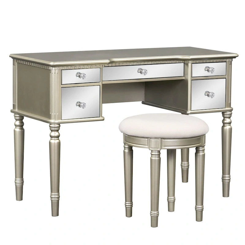 43 Makeup Vanity Set with Mirrored Drawers and Stool for Bedroom