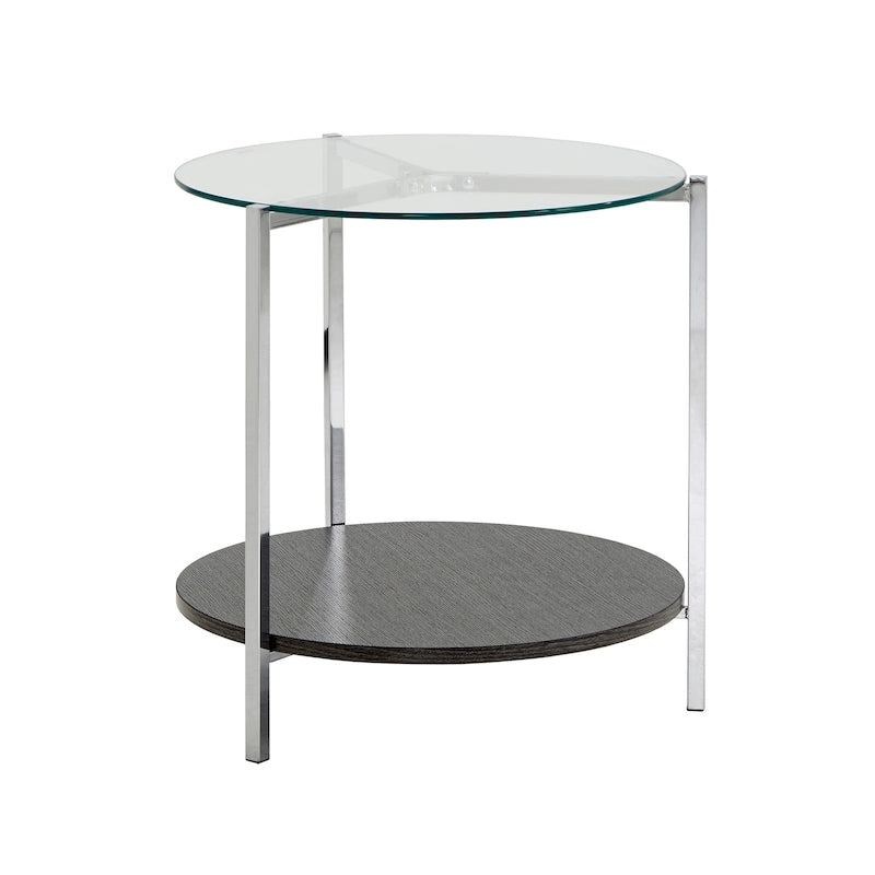 Roti Chrome End Table with Glass Top  Modern