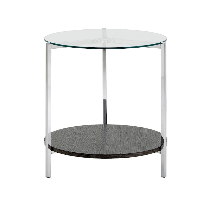 Roti Chrome End Table with Glass Top  Modern