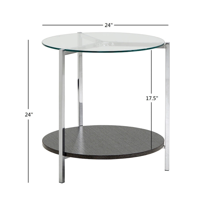 Roti Chrome End Table with Glass Top  Modern