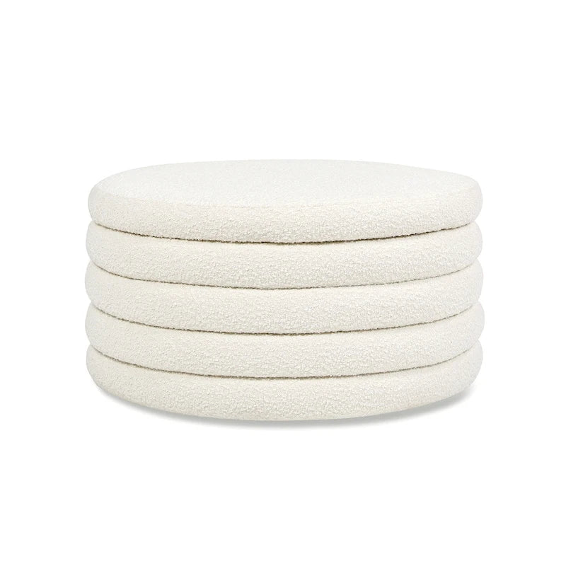 Fuji 36  Boucle Sherpa Round Upholstered Storage Cocktail Ottoman
