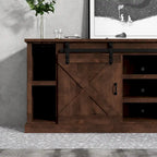 Farmhouse 66 inch Corner TV Stand for TVs up to 80 inches, No Assembly Required, Aged Whiskey Finish