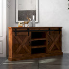 Farmhouse 66 inch Corner TV Stand for TVs up to 80 inches, No Assembly Required, Aged Whiskey Finish