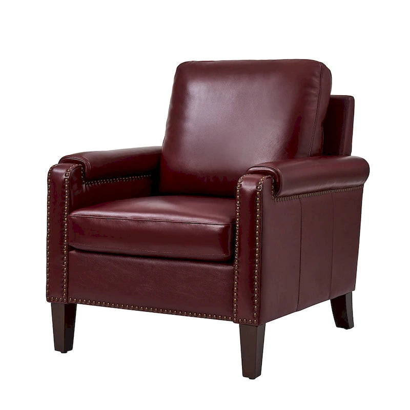 Kunz Transitional Genuine Leather Armchair with Removable Cushion and Nailhead Trims