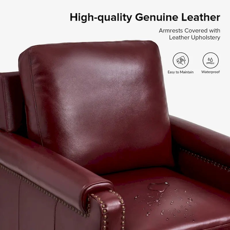 Kunz Transitional Genuine Leather Armchair with Removable Cushion and Nailhead Trims