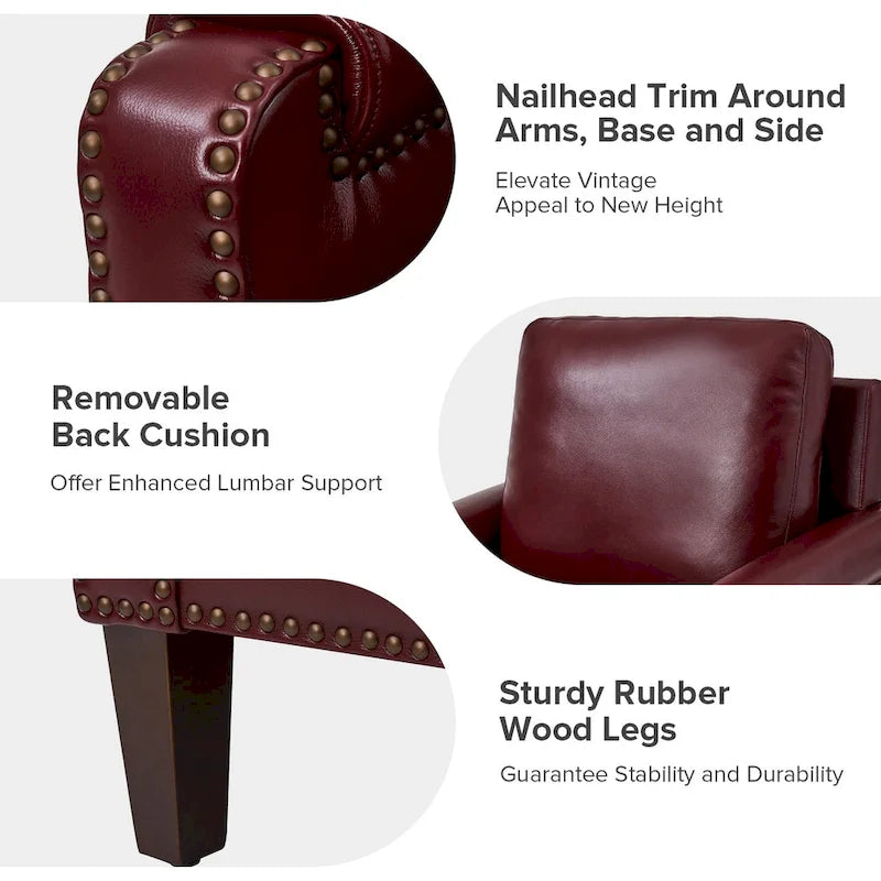 Kunz Transitional Genuine Leather Armchair with Removable Cushion and Nailhead Trims