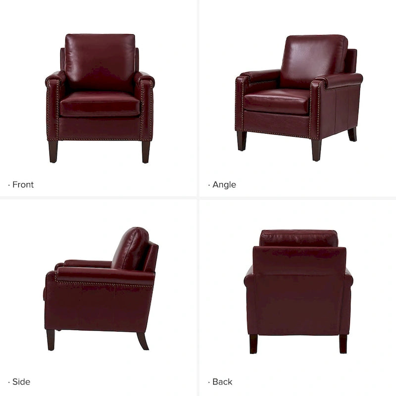 Kunz Transitional Genuine Leather Armchair with Removable Cushion and Nailhead Trims