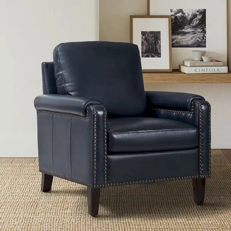 Kunz Transitional Genuine Leather Armchair with Removable Cushion and Nailhead Trims