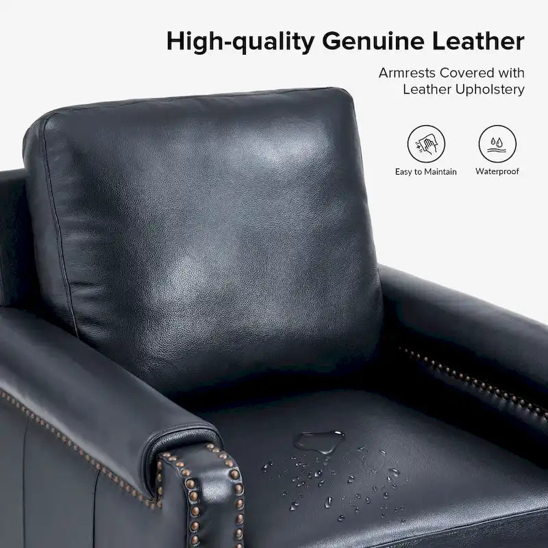 Kunz Transitional Genuine Leather Armchair with Removable Cushion and Nailhead Trims