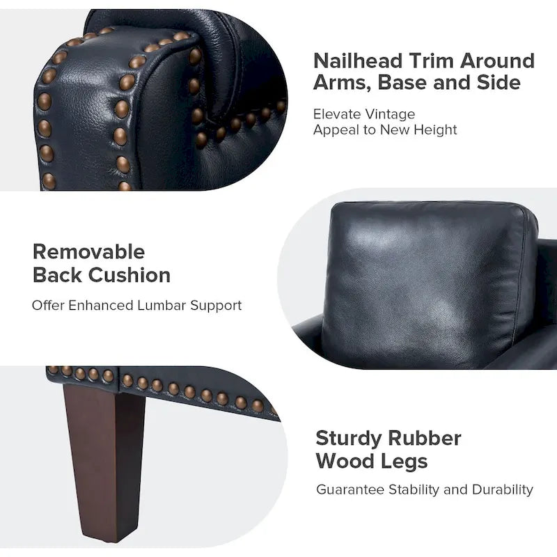 Kunz Transitional Genuine Leather Armchair with Removable Cushion and Nailhead Trims