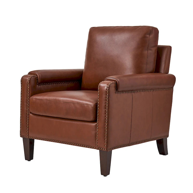 Kunz Transitional Genuine Leather Armchair with Removable Cushion and Nailhead Trims