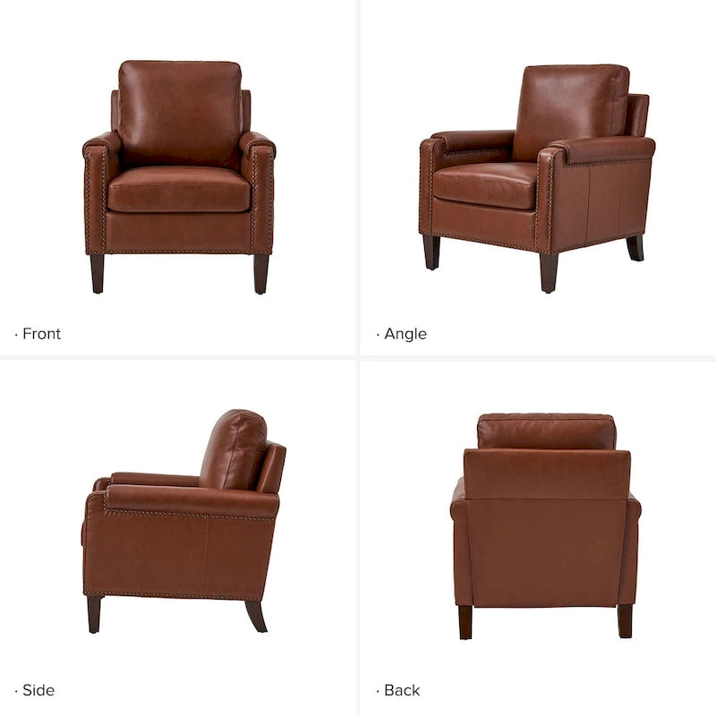 Kunz Transitional Genuine Leather Armchair with Removable Cushion and Nailhead Trims