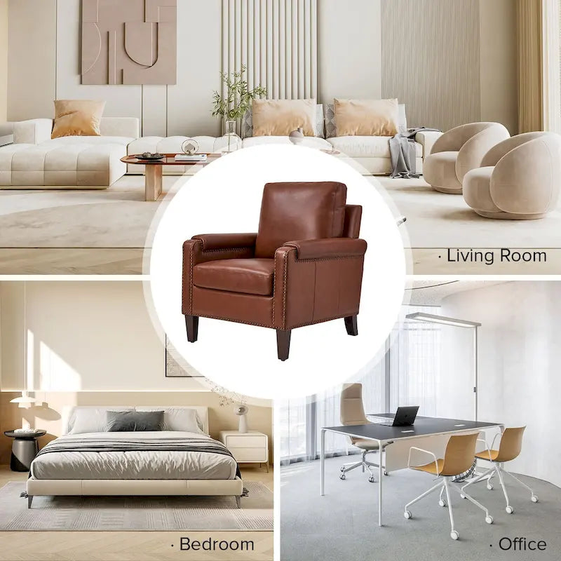 Kunz Transitional Genuine Leather Armchair with Removable Cushion and Nailhead Trims