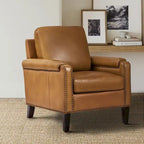 Kunz Transitional Genuine Leather Armchair with Removable Cushion and Nailhead Trims
