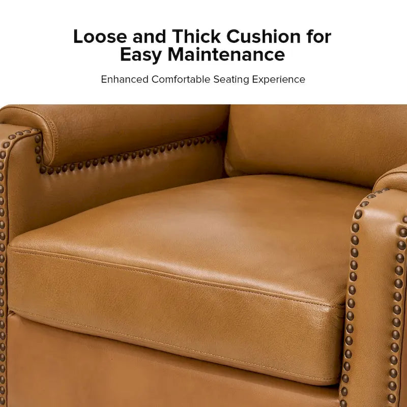 Kunz Transitional Genuine Leather Armchair with Removable Cushion and Nailhead Trims