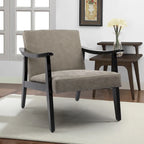 Faux Leather Accent Chair Solid Wood Armchair in Black Finish