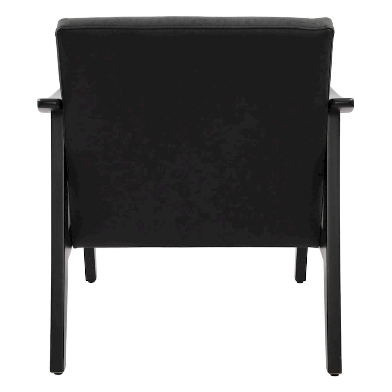Faux Leather Accent Chair Solid Wood Armchair in Black Finish