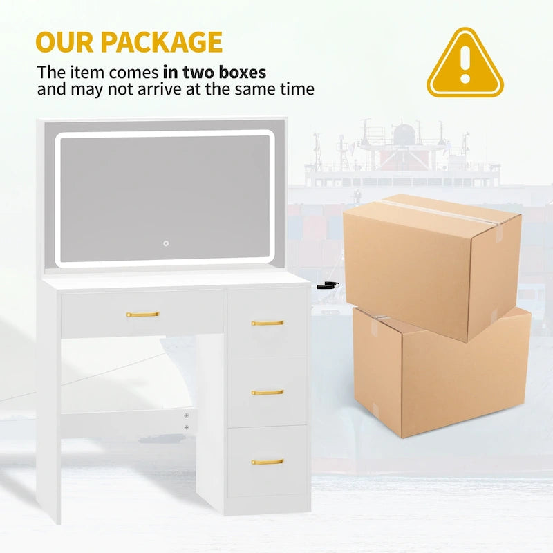 Vanity Desk Makeup Table Light Strip Mirror Dressing - 35.4 L x 15.7 W x 53.5 H